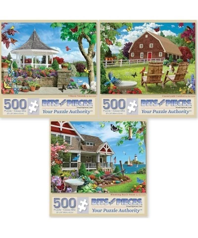 - Value Set of Three (3) 500 Piece Jigsaw Puzzles for Adults - Puzzles Measure 18" x 24" - 500 pc Vibrant Veranda Countryside...