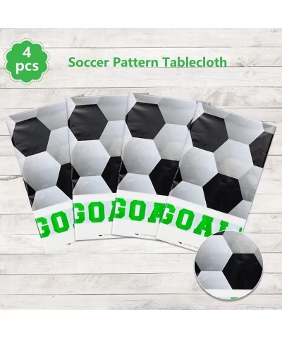 4Pcs Soccer Tablecloths - 86''x 51'' Soccer Printed Disposable Plastic Tablecloths for Kids Soccer Themed Birthday Party Deco...