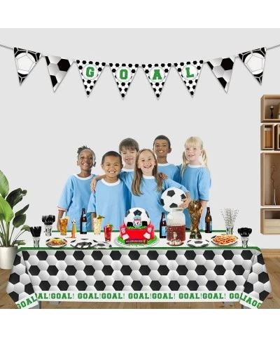 4Pcs Soccer Tablecloths - 86''x 51'' Soccer Printed Disposable Plastic Tablecloths for Kids Soccer Themed Birthday Party Deco...