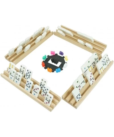 Mexican Train Dominoes Set - Double 12 Colored Dot Dominoes - Includes 91 Tiles with 9 Trains 4 Wooden Trays and Storage Bag ...