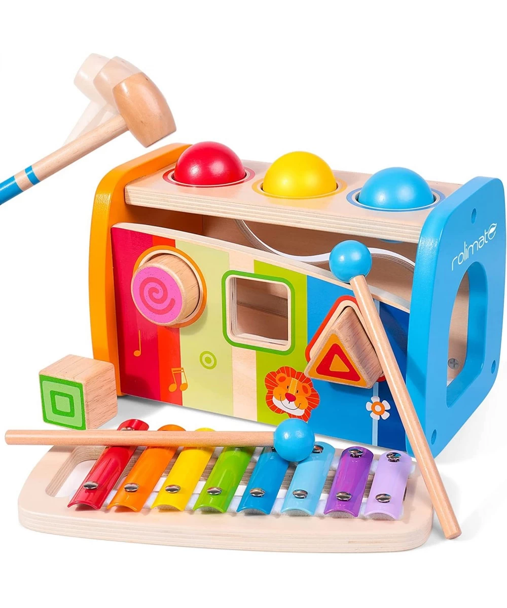 4-in-1 Hammering & Pounding Toys Montessori Toys for 1 2 Years Old Wooden Educational Toy Shape Sorter Xylophone Birthday Gif...