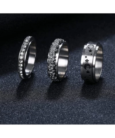 4Pcs Stainless Steel Fidget Band Rings Spinner Rings for Women Anxiety Ring Triple Interlocked Rolling Flower Moon Star Ring ...