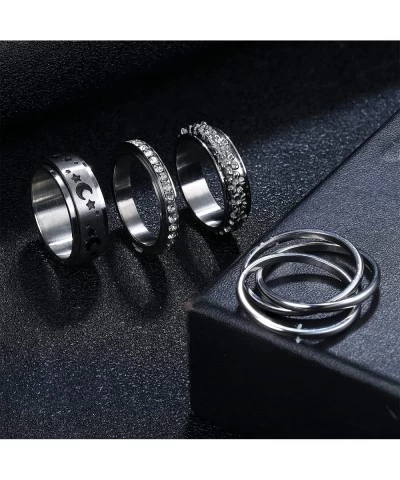 4Pcs Stainless Steel Fidget Band Rings Spinner Rings for Women Anxiety Ring Triple Interlocked Rolling Flower Moon Star Ring ...