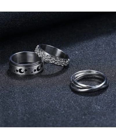 4Pcs Stainless Steel Fidget Band Rings Spinner Rings for Women Anxiety Ring Triple Interlocked Rolling Flower Moon Star Ring ...