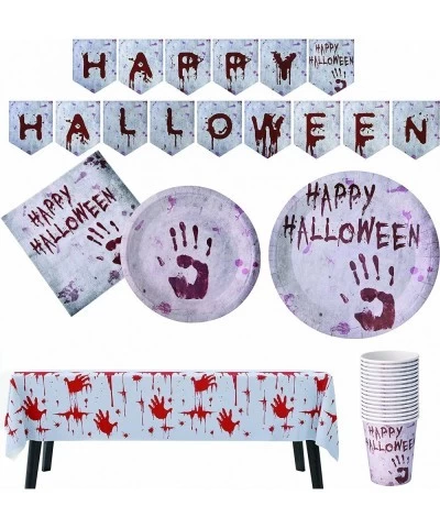 Halloween Plates and Napkins Party Supplies Halloween Party Supplies Disposable Scary and Bloody Zombie Handprints Tableware ...