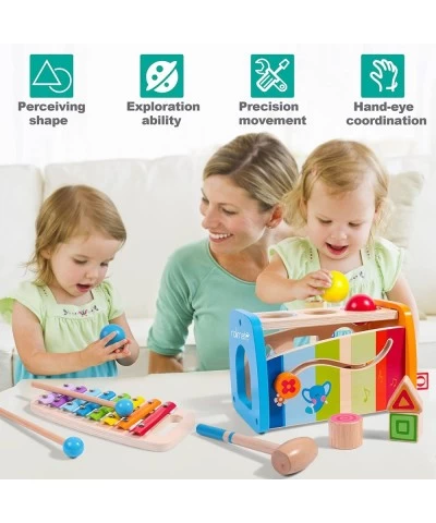 4-in-1 Hammering & Pounding Toys Montessori Toys for 1 2 Years Old Wooden Educational Toy Shape Sorter Xylophone Birthday Gif...