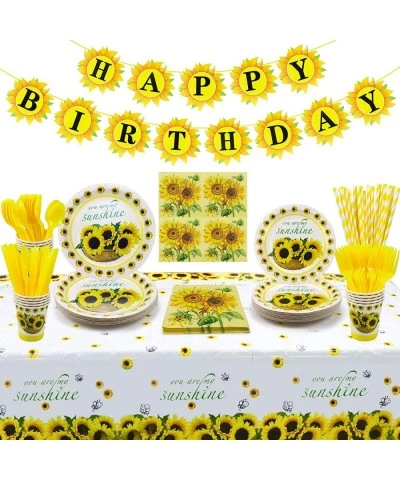 167 Pieces Sunflower Party Decorations Include Sunflower Plates Napkins Sunflower Theme Tablecloth Cups Straws Forks Spoons K...