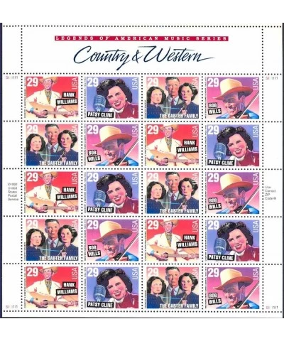 Country and Western Music Legends 29 Cent Sheet of 20 Stamps Scott 2771-74 $24.12 Collectible Postage Stamps