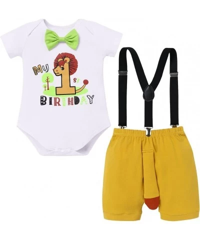 Baby Boy 1st Birthday Outfit Jungle Woodland Animal Romper & Bloomers & Suspenders 3PCS Clothes Suit Photography $18.10 Kids'...