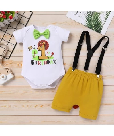 Baby Boy 1st Birthday Outfit Jungle Woodland Animal Romper & Bloomers & Suspenders 3PCS Clothes Suit Photography $18.10 Kids'...