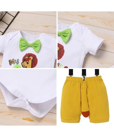 Baby Boy 1st Birthday Outfit Jungle Woodland Animal Romper & Bloomers & Suspenders 3PCS Clothes Suit Photography $18.10 Kids'...