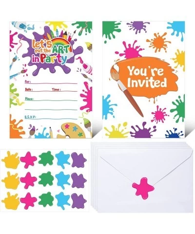 24 Set Art Painting Party Invitations with Envelopes Colorful Birthday Invitation Cards Kids Paint Themed Invitation Letters ...