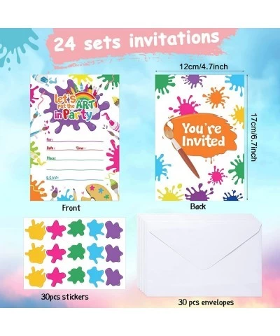 24 Set Art Painting Party Invitations with Envelopes Colorful Birthday Invitation Cards Kids Paint Themed Invitation Letters ...