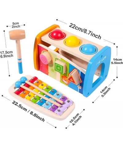 4-in-1 Hammering & Pounding Toys Montessori Toys for 1 2 Years Old Wooden Educational Toy Shape Sorter Xylophone Birthday Gif...