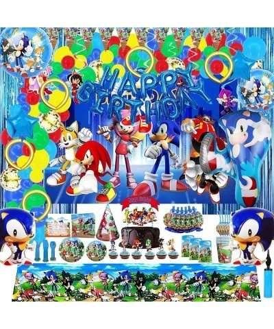 347 PCS Sonic Birthday Party Supplies The Hedgehog Birthday Decorations for Kids Include Balloons Backdrop Gift Bags Banner S...