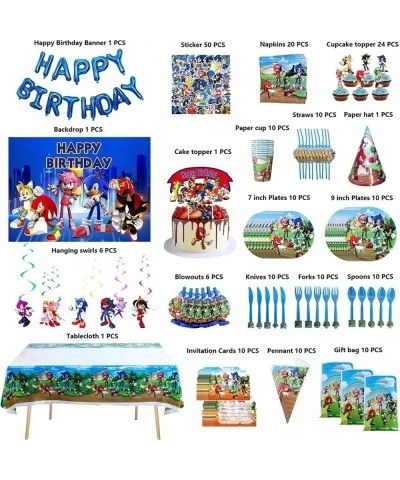 347 PCS Sonic Birthday Party Supplies The Hedgehog Birthday Decorations for Kids Include Balloons Backdrop Gift Bags Banner S...