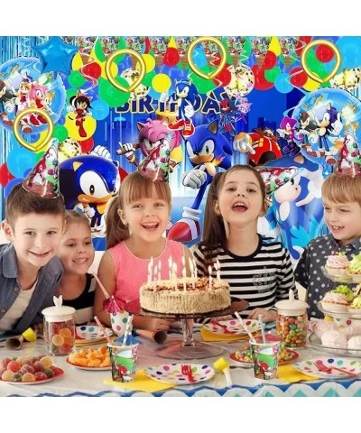 347 PCS Sonic Birthday Party Supplies The Hedgehog Birthday Decorations for Kids Include Balloons Backdrop Gift Bags Banner S...