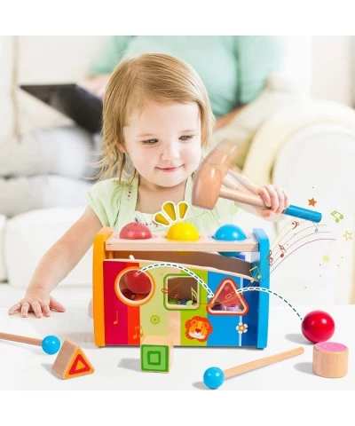 4-in-1 Hammering & Pounding Toys Montessori Toys for 1 2 Years Old Wooden Educational Toy Shape Sorter Xylophone Birthday Gif...