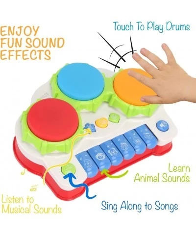 Baby Musical Keyboard Toy Piano for Toddlers 1-3 Drum Toy Set with Songs Animal Sounds and Lights Piano Xylophone for Kids Dr...