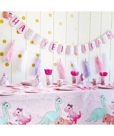 194 Piece Pink Baby Girl Dinosaur Birthday Party Supplies with Plates Napkins Cups Cutlery Banner Hats Table Covers (Serves 2...