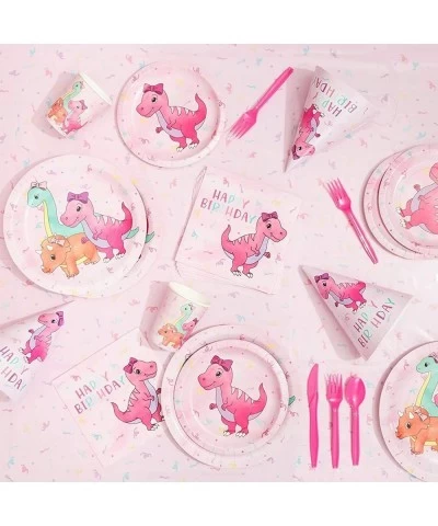 194 Piece Pink Baby Girl Dinosaur Birthday Party Supplies with Plates Napkins Cups Cutlery Banner Hats Table Covers (Serves 2...