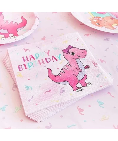 194 Piece Pink Baby Girl Dinosaur Birthday Party Supplies with Plates Napkins Cups Cutlery Banner Hats Table Covers (Serves 2...