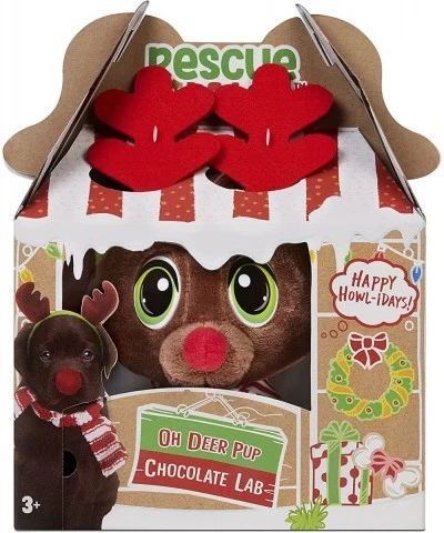 Rescue Tales Holiday Pup Reindeer Soft Plush Stuffed Animal Toy Adoption Tag & Certificate Doghouse Playset for Kids Pet Toys...