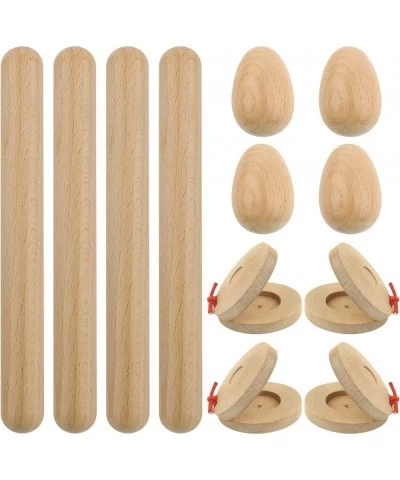 12PCS Wood Hand Percussion Shakers Musical Instruments for Kids Toddler Natural Wooden Percussion Toy Set for Gift 4PCS Egg S...