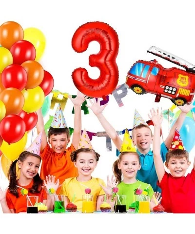 33 Pieces Fire Truck Party Decorations Set Include Number Foil Balloon 2 Pieces Fire Engine Birthday Balloons and 30 Pieces R...