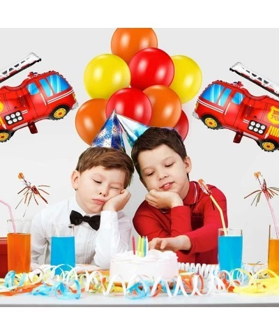 33 Pieces Fire Truck Party Decorations Set Include Number Foil Balloon 2 Pieces Fire Engine Birthday Balloons and 30 Pieces R...