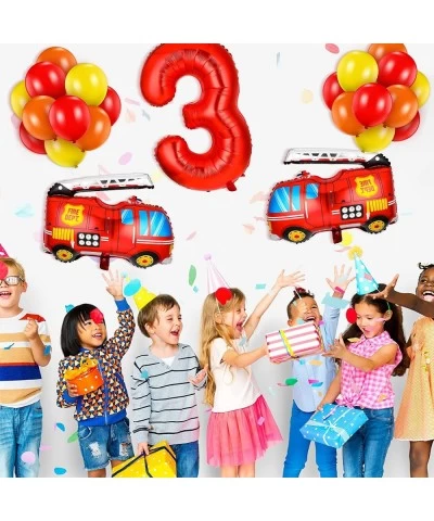 33 Pieces Fire Truck Party Decorations Set Include Number Foil Balloon 2 Pieces Fire Engine Birthday Balloons and 30 Pieces R...