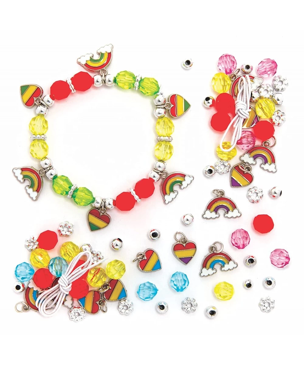 FE111 Rainbow Charm Bracelet Kits - Pack of 3 Perfect for Kids Jewelry Making Activities Bead Art Activities or Party Craftin...