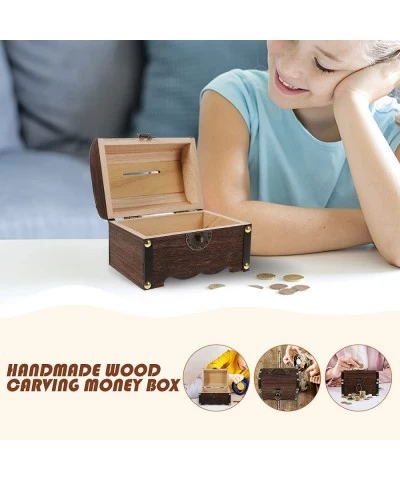 Wooden Treasure Chest Box Decoration Storage Trunk Money Box Savings Stash Box for Jewelry Keepsake Candies Accessories Antiq...