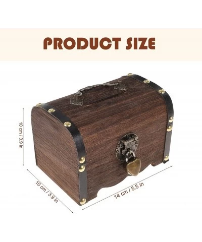 Wooden Treasure Chest Box Decoration Storage Trunk Money Box Savings Stash Box for Jewelry Keepsake Candies Accessories Antiq...