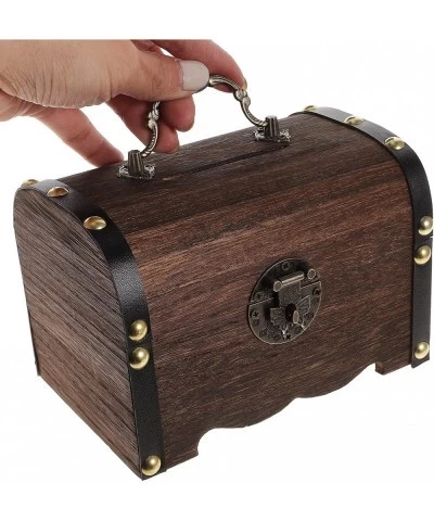 Wooden Treasure Chest Box Decoration Storage Trunk Money Box Savings Stash Box for Jewelry Keepsake Candies Accessories Antiq...