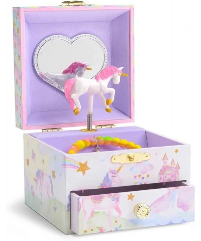 Musical Jewelry Box with Spinning Unicorn Glitter Rainbow and Stars Design and 15 Piece Kids Pretend Toy Tin Tea Set & Carryi...