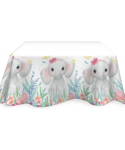 Baby Elephant Girl Tablecloth - Plastic Table Cover (108" x 54") | Jumbo Tablecover with Pink Elephant Print Design Ideal for...