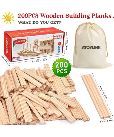 200PCS Wooden Building Blocks for Kids Toddlers Wood Planks Set Stacking Block Toy with Storage Bag STEM Learning Educational...