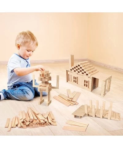 200PCS Wooden Building Blocks for Kids Toddlers Wood Planks Set Stacking Block Toy with Storage Bag STEM Learning Educational...