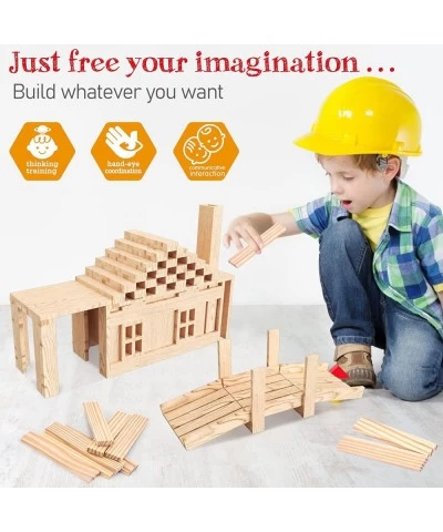 200PCS Wooden Building Blocks for Kids Toddlers Wood Planks Set Stacking Block Toy with Storage Bag STEM Learning Educational...