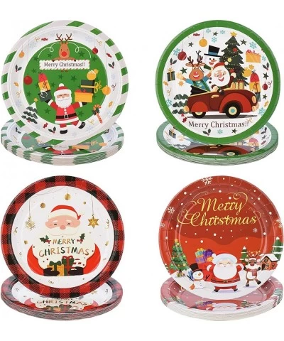 Christmas Disposable Paper Plates Colorful Santa Dinnerware Party Bundle 60 Count Round Paper Plates With Cute Santa Claus De...