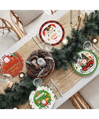 Christmas Disposable Paper Plates Colorful Santa Dinnerware Party Bundle 60 Count Round Paper Plates With Cute Santa Claus De...