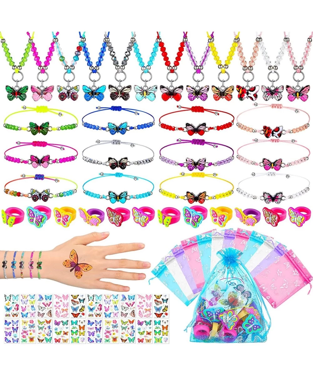 68 Pcs Butterfly Party Favors Colorful Crystal Bracelet and Necklace Beads Rings Tattoo Stickers Set Friendship Bracelets Gif...