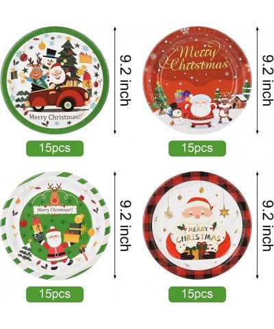 Christmas Disposable Paper Plates Colorful Santa Dinnerware Party Bundle 60 Count Round Paper Plates With Cute Santa Claus De...