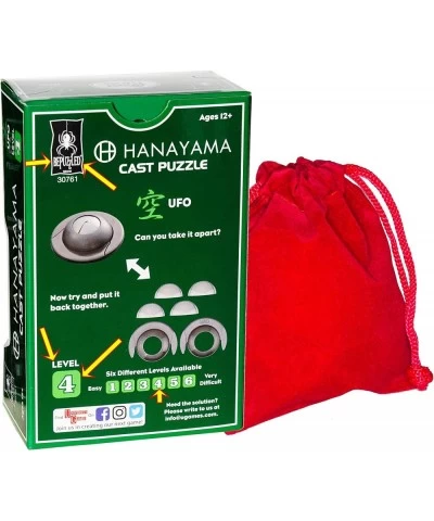 UFO Hanayama Brain Teaser Puzzle New 2019 Release Level 4 Difficulty Rating RED Velveteen Drawstring Pouch Bundled $32.68 Bra...