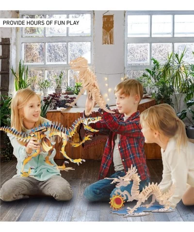 3D Puzzle Colorful Velociraptor Dinosaur Wood Craft Construction Kit Fun & Educational DIY Wooden Dino Toy Assemble Model Pre...