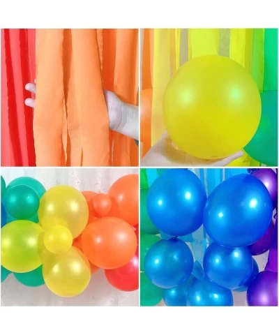 Rainbow Decorations Party Backdrop with 6 Rolls Rainbow Streamers and 42 Pcs Rainbow Balloons for Birthday Party Supplies Gir...