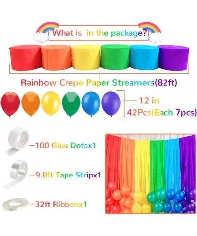 Rainbow Decorations Party Backdrop with 6 Rolls Rainbow Streamers and 42 Pcs Rainbow Balloons for Birthday Party Supplies Gir...