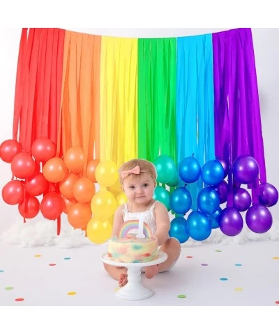 Rainbow Decorations Party Backdrop with 6 Rolls Rainbow Streamers and 42 Pcs Rainbow Balloons for Birthday Party Supplies Gir...