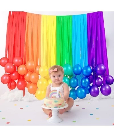 Rainbow Decorations Party Backdrop with 6 Rolls Rainbow Streamers and 42 Pcs Rainbow Balloons for Birthday Party Supplies Gir...